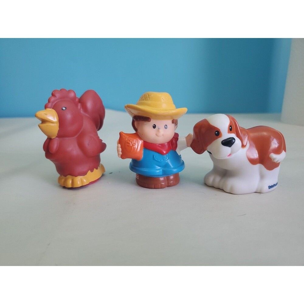 Fisher Price Mixed Lot Of Animals And Farmer Chicken Dog Famer With Seed